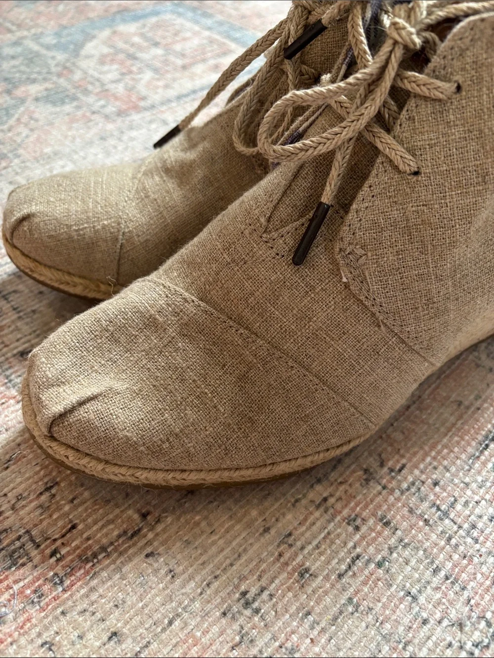 Tom’s Desert Lace-Up Wedge Booties - Neutral Size 11